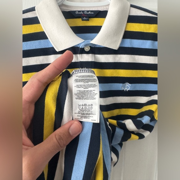 Brooks Brothers Blue Yellow & White Striped Cotton Polo Shirt L - Picture 3 of 3